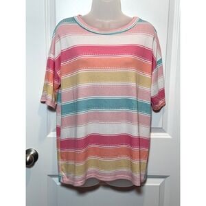 Haptics by Holly Harper Womens Striped Knit Top Short Sleeve Crew Neck Casual‎ M
